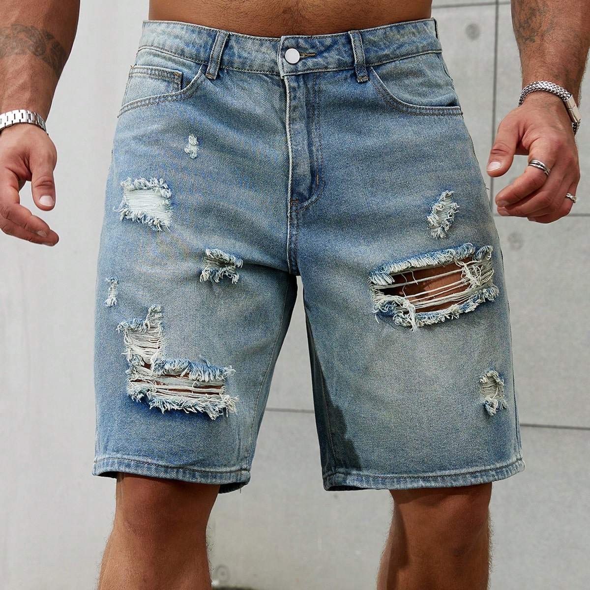Men'S Shoes With Jeans - Jeans curto de algodão rasgado masculino,